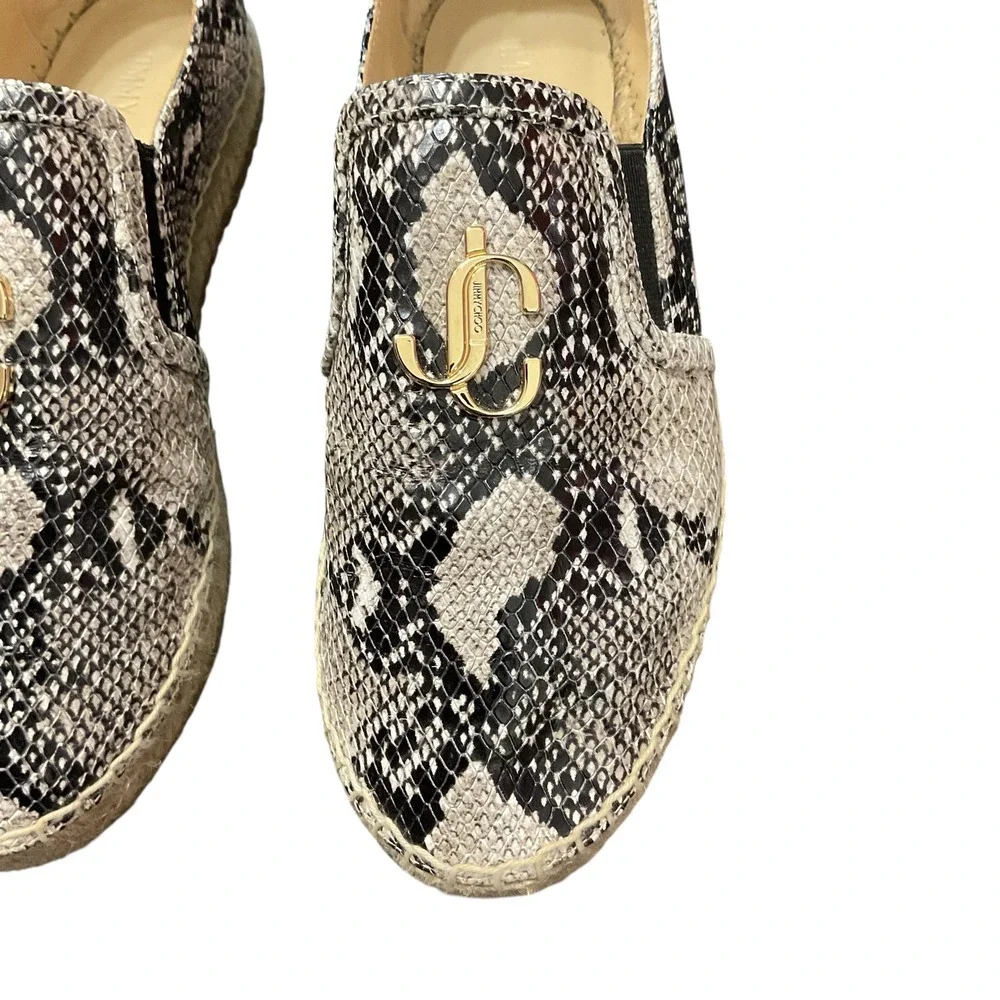 Jimmy Choo Espadrille Slip On Snakeskin‎ Loafers Designer Shoes Size 36.5